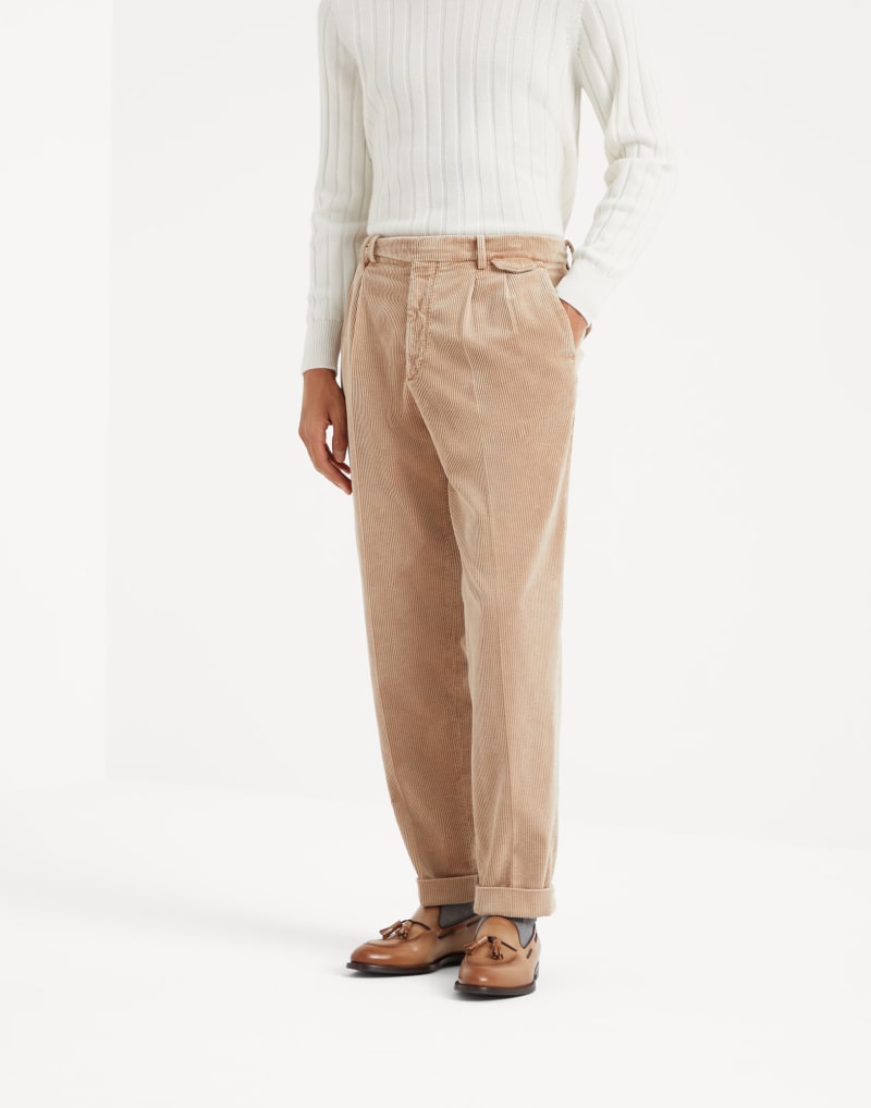 BRUNELLO CUCINELLI MEN'S CAMEL CORDUROY TROUSERS