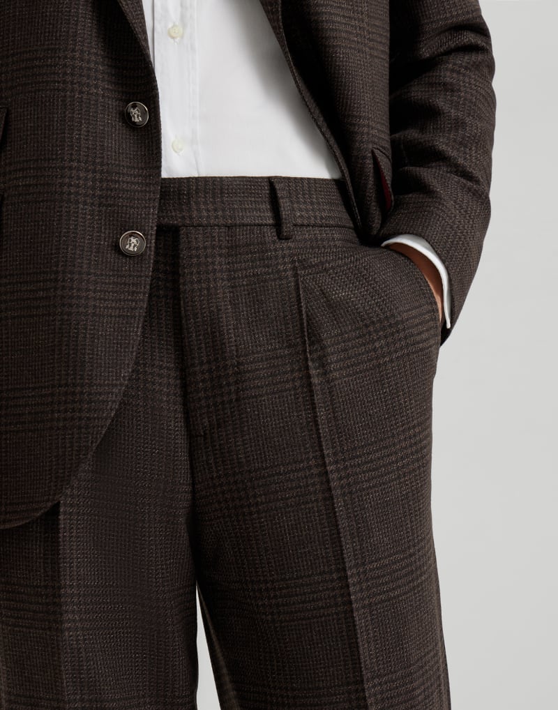 BRUNELLO CUCINELLI MEN'S MORO WOOL BLEND CHECKED TROUSERS