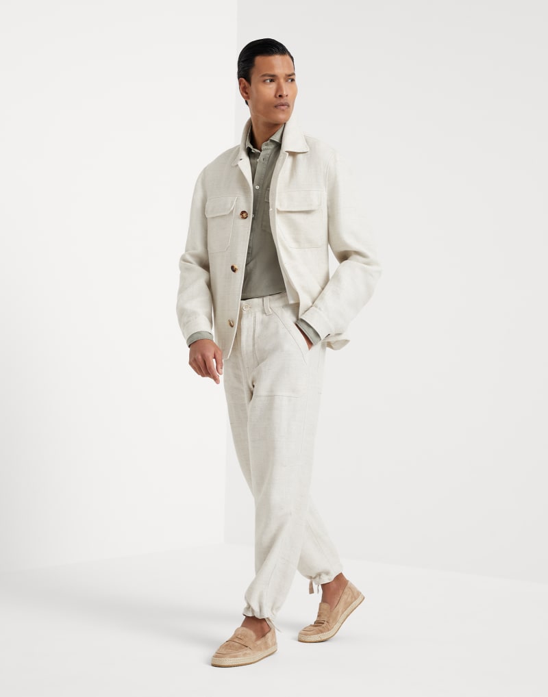 BRUNELLO CUCINELLI MEN'S SAGE LINEN COTTON SHIRT