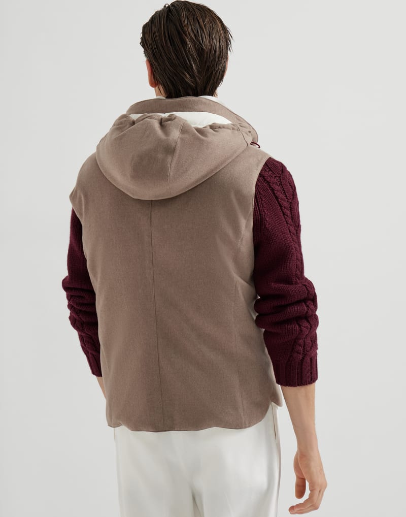 BRUNELLO CUCINELLI MEN'S HAZELNUT WOOL HOODED VEST