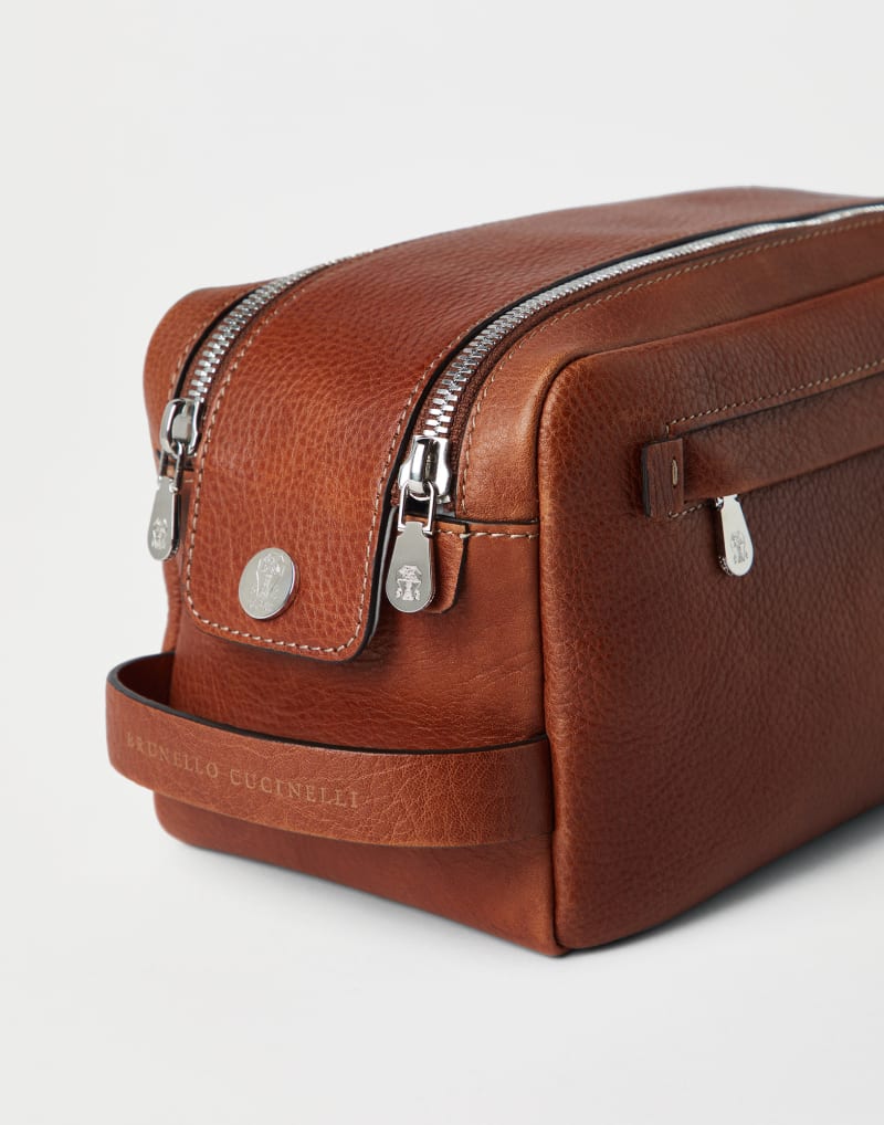 BRUNELLO CUCINELLI MEN'S COPPER LEATHER ZIP BAG