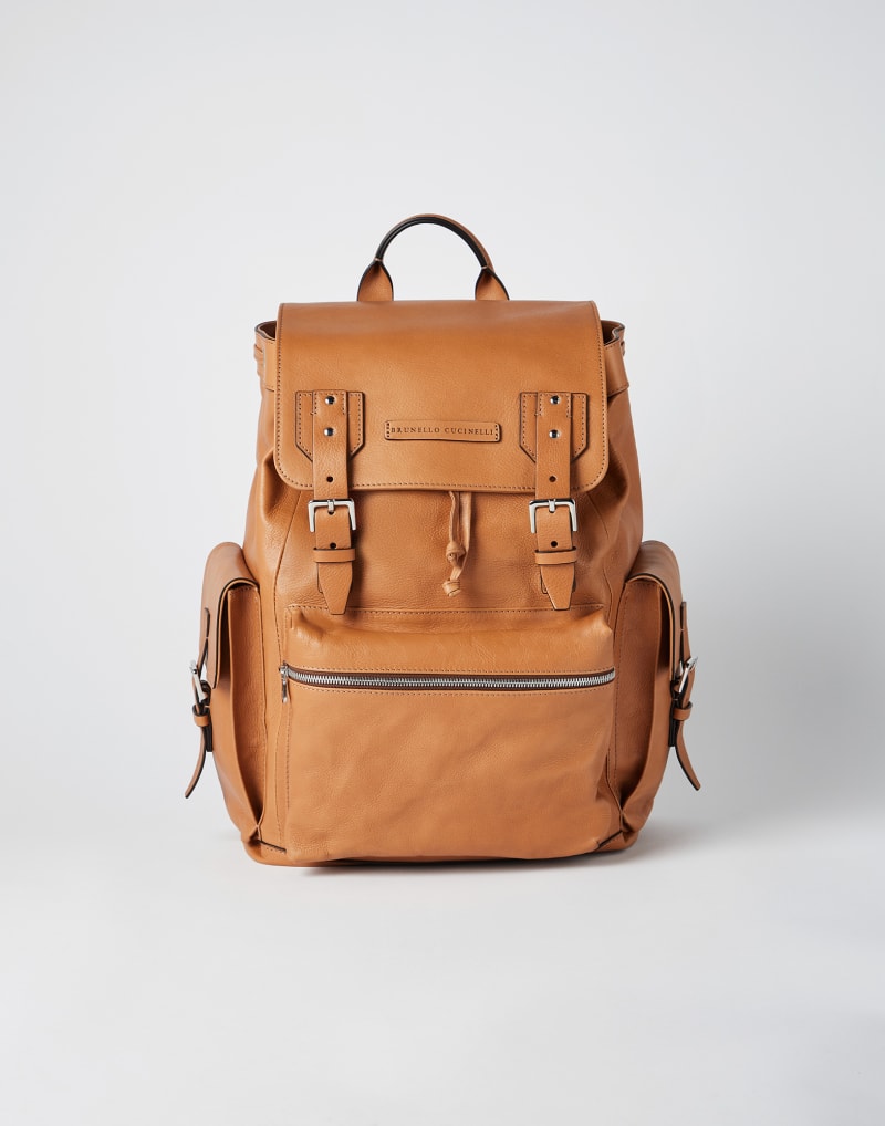 BRUNELLO CUCINELLI MEN'S NATURAL LEATHER BUCKLE BACKPACK