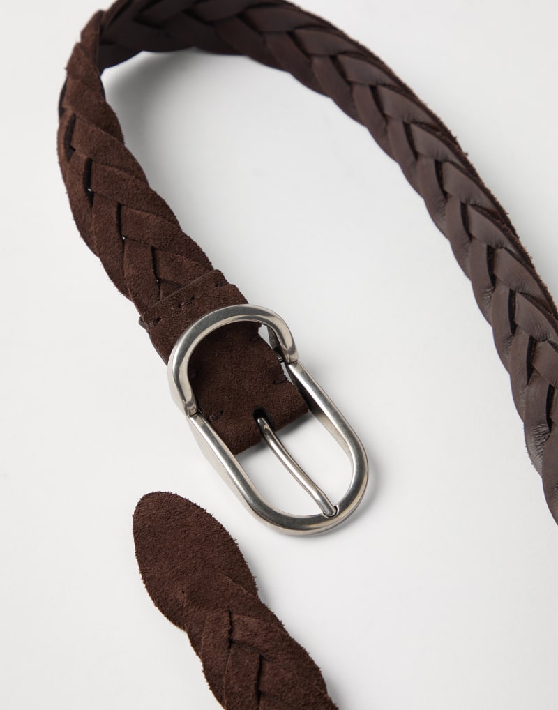 BRUNELLO CUCINELLI MEN'S DARK BROWN BRAIDED LEATHER BELT