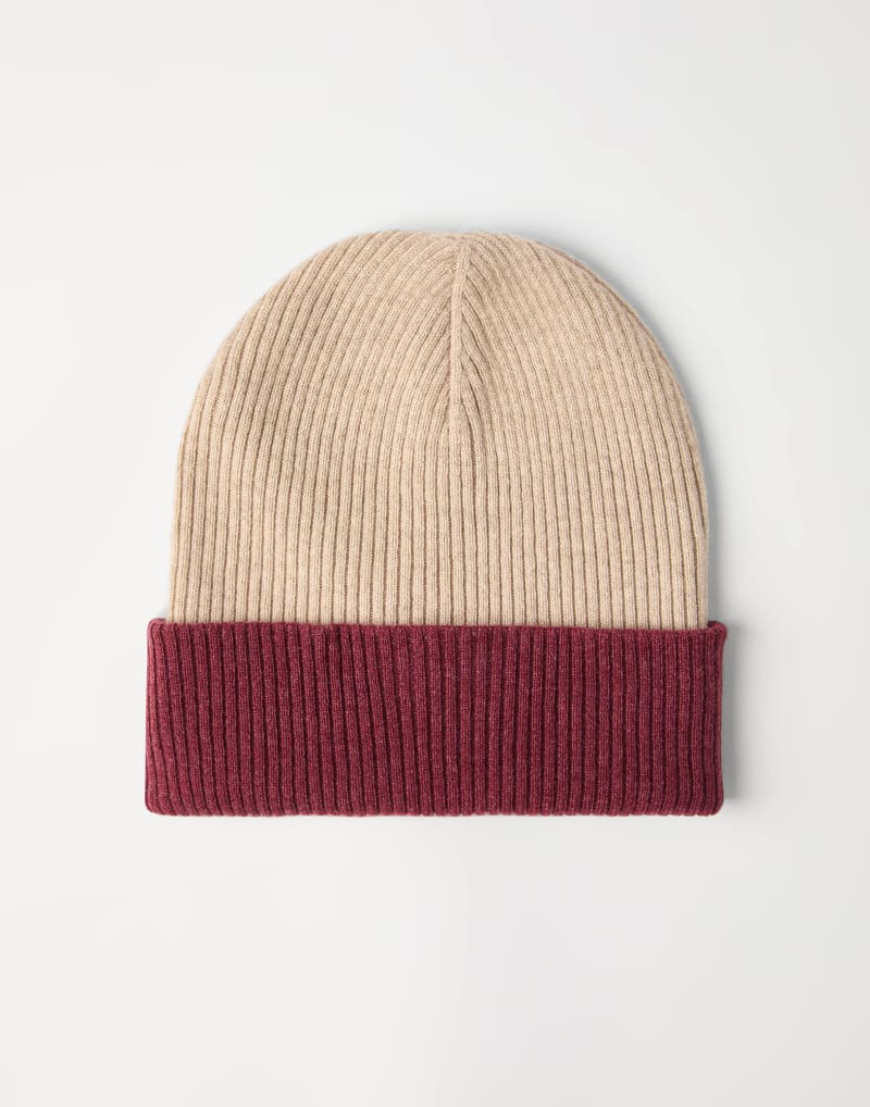 BRUNELLO CUCINELLI MEN'S MEDIUM BROWN WOOL RIBBED BEANIE HAT