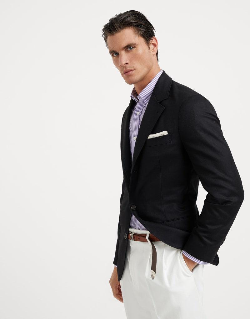 BRUNELLO CUCINELLI MEN'S BLACK WOOL TAILORED JACKET
