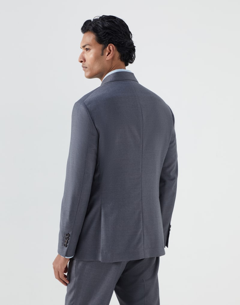 BRUNELLO CUCINELLI MEN'S MEDIUM GREY WOOL DOUBLE BREASTED BLAZER