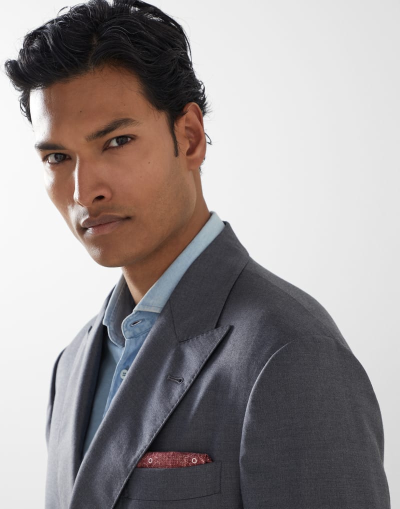 BRUNELLO CUCINELLI MEN'S MEDIUM GREY WOOL DOUBLE BREASTED BLAZER