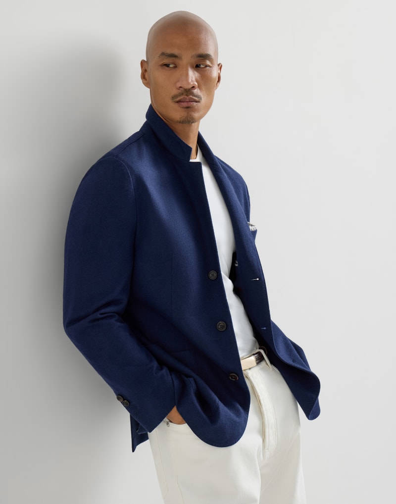 BRUNELLO CUCINELLI MEN'S COBALT BLUE WOOL KNIT BLAZER