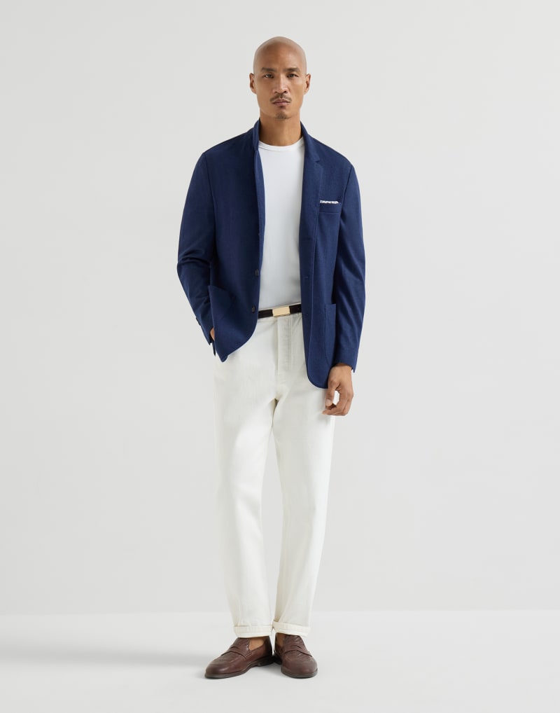 BRUNELLO CUCINELLI MEN'S COBALT BLUE WOOL KNIT BLAZER