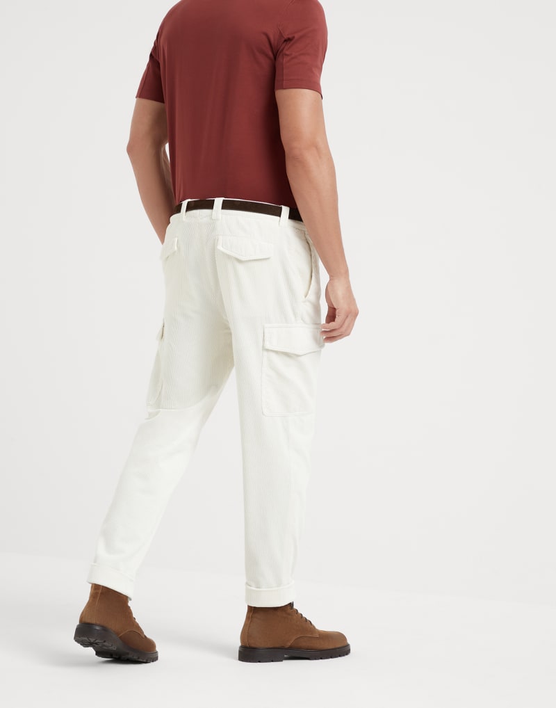 BRUNELLO CUCINELLI MEN'S OFF WHITE COTTON CARGO TROUSERS