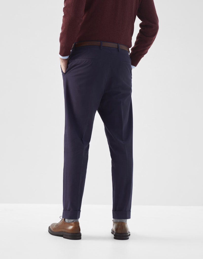 BRUNELLO CUCINELLI MEN'S NAVY COTTON WOOL BLEND TROUSERS