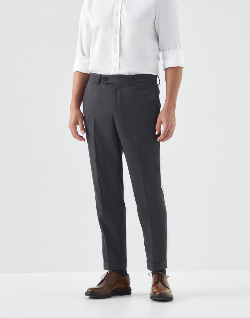 BRUNELLO CUCINELLI MEN'S DARK GREY WOOL TROUSERS
