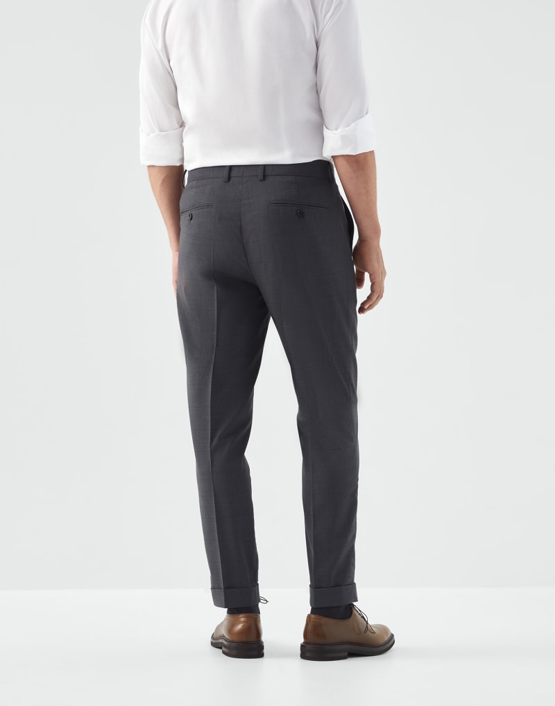 BRUNELLO CUCINELLI MEN'S DARK GREY WOOL TROUSERS