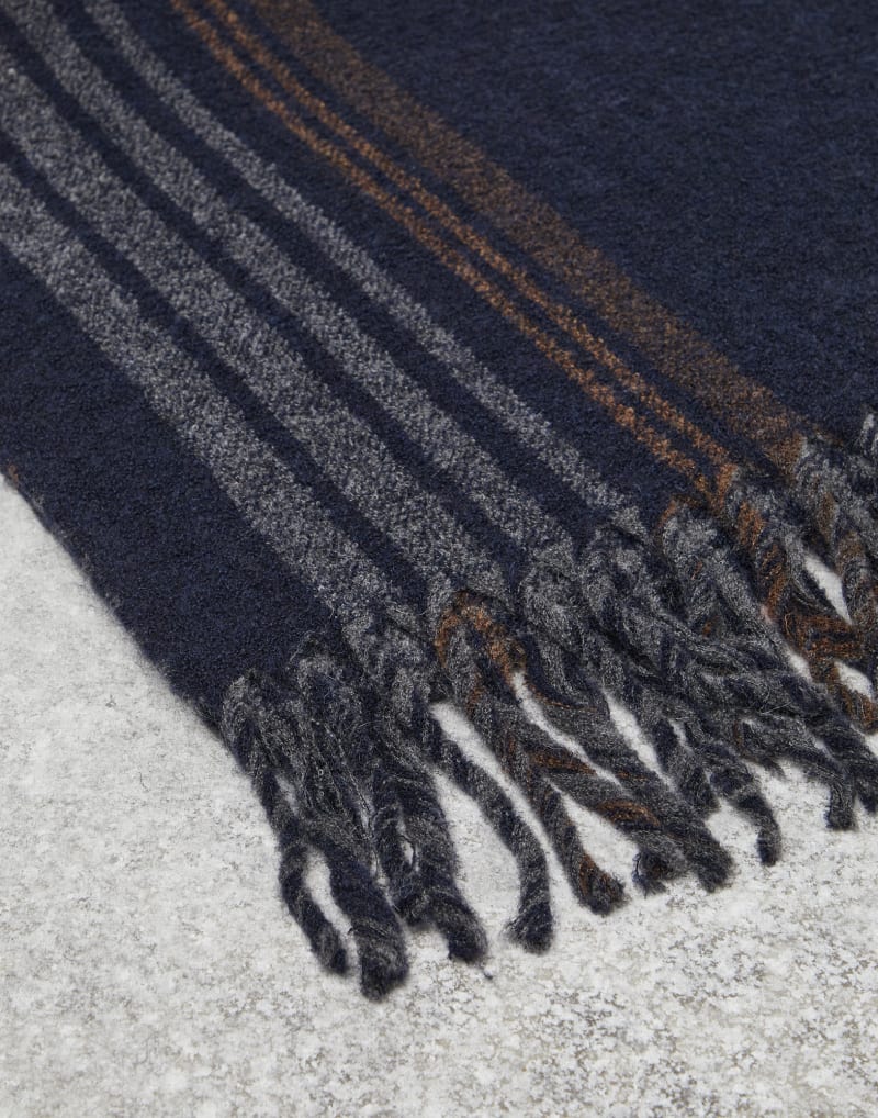 BRUNELLO CUCINELLI MEN'S NAVY WOOL BLEND STRIPED SCARF