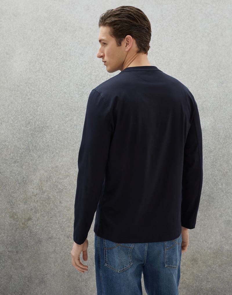 BRUNELLO CUCINELLI MEN'S NAVY LONG SLEEVE COTTON SHIRT