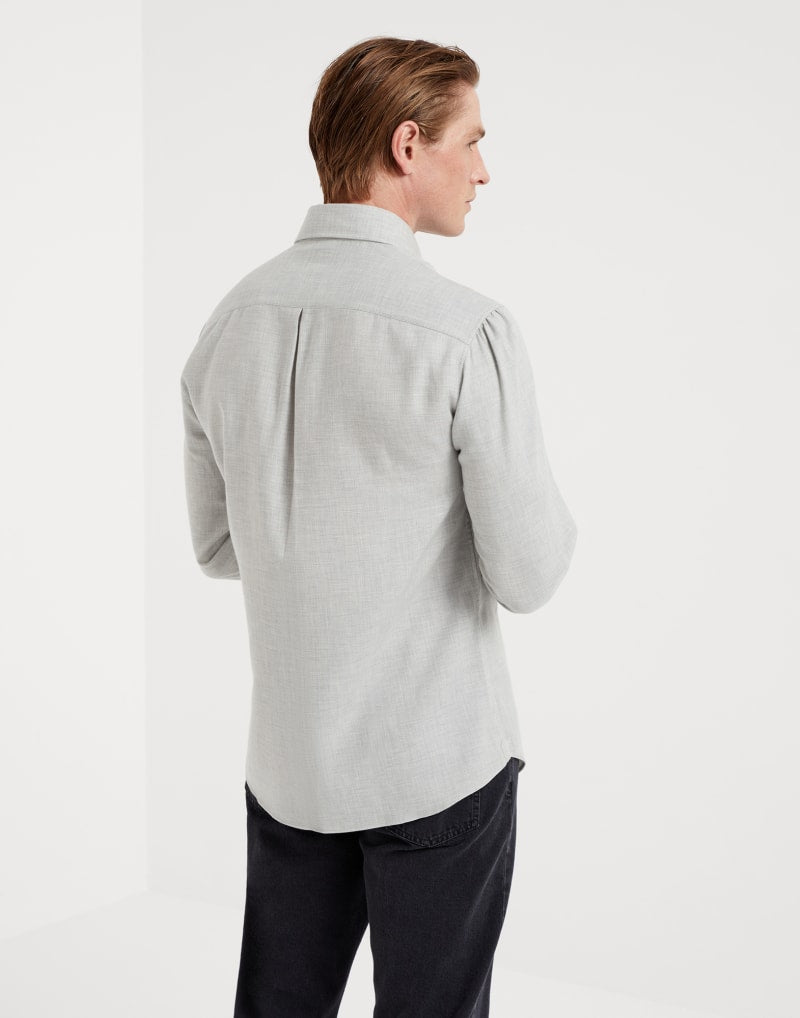 BRUNELLO CUCINELLI MEN'S GREY COTTON WOOL BLEND SHIRT