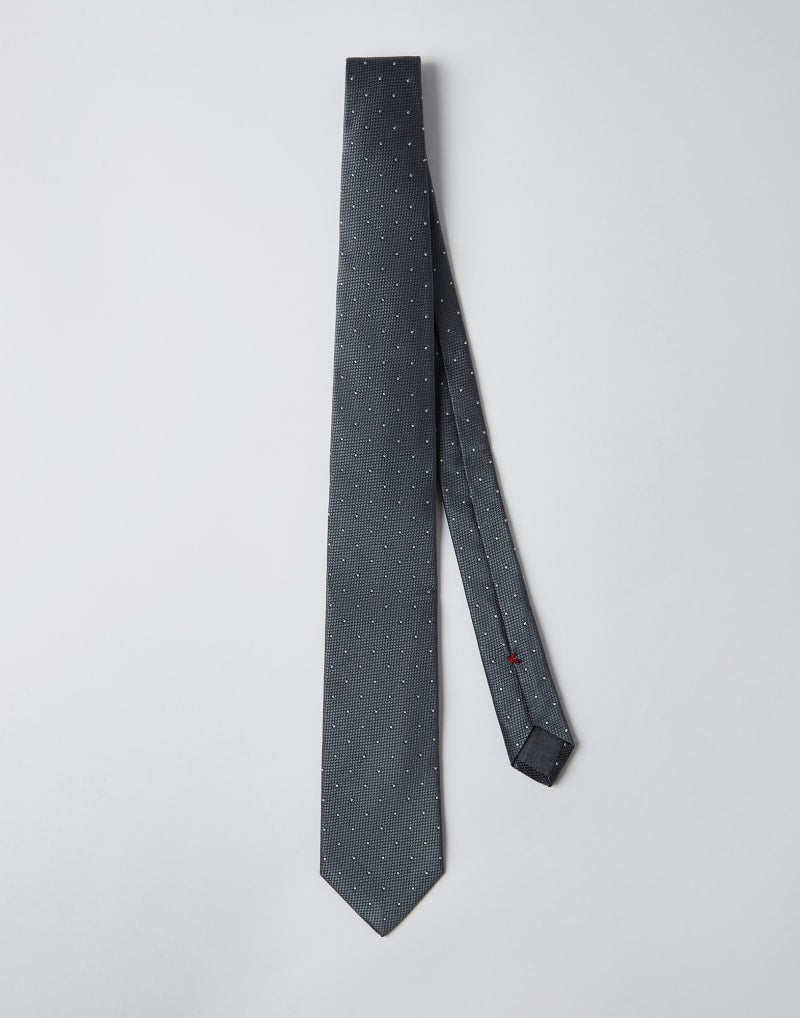 BRUNELLO CUCINELLI MEN'S GREY LIGHT GREY SILK PATTERNED TIE