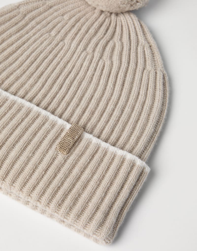 BRUNELLO CUCINELLI WOMEN'S LIGHT BROWN WOOL KNIT POMPOM HAT