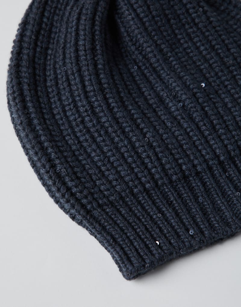 BRUNELLO CUCINELLI WOMEN'S NIGHT WOOL SILK RIBBED KNIT HAT