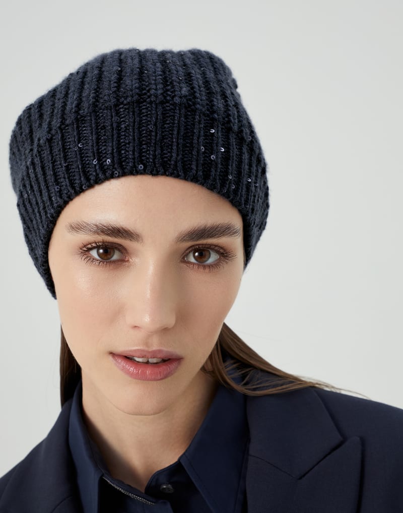 BRUNELLO CUCINELLI WOMEN'S NIGHT WOOL SILK RIBBED KNIT HAT