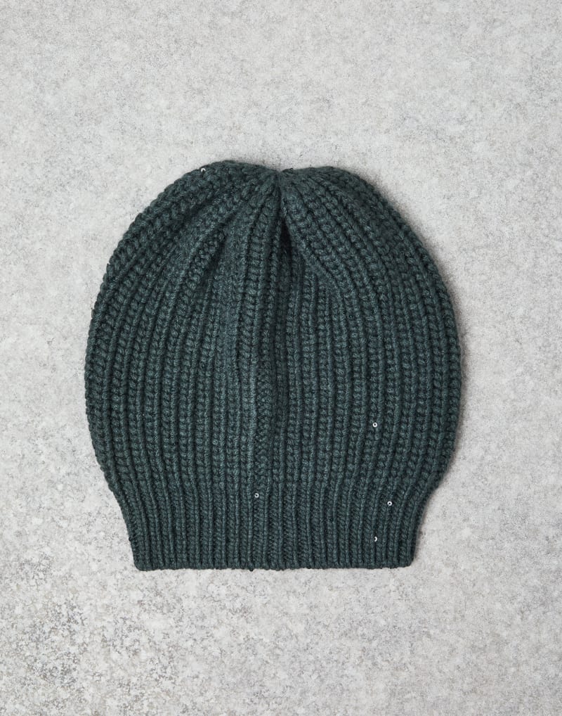 BRUNELLO CUCINELLI WOMEN'S FOREST GREEN WOOL SILK KNIT HAT