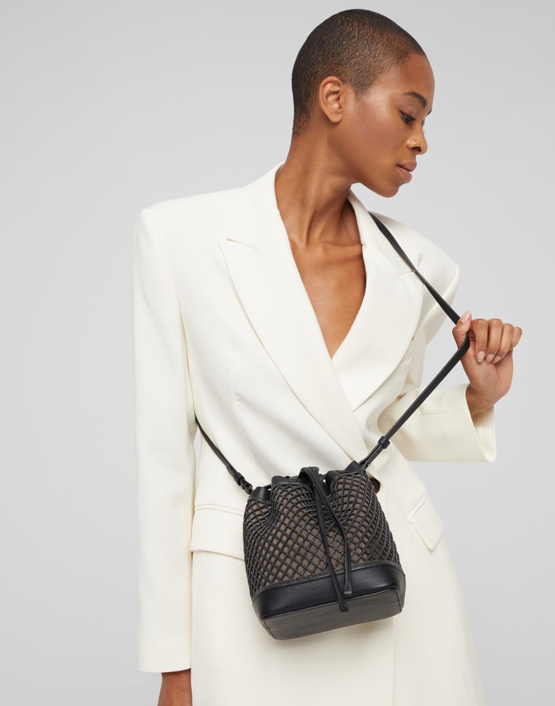 BRUNELLO CUCINELLI WOMEN'S BLACK LEATHER MESH BAG