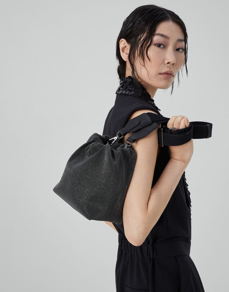 BRUNELLO CUCINELLI WOMEN'S BLACK TEXTURED SHOULDER BAG