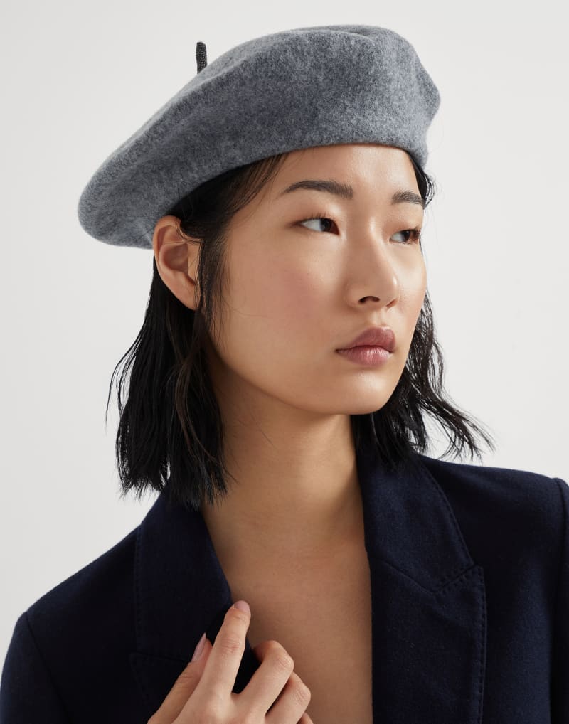 BRUNELLO CUCINELLI WOMEN'S MEDIUM GREY WOOL BERET HAT
