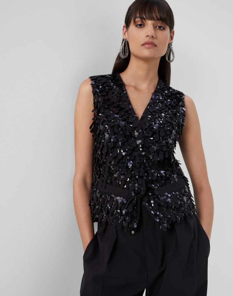 BRUNELLO CUCINELLI WOMEN'S BLACK SEQUIN EMBELLISHED WOOL VEST