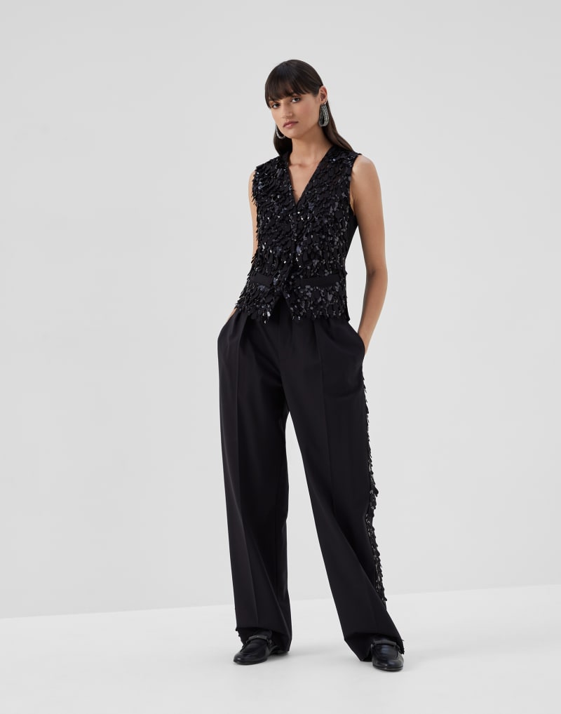 BRUNELLO CUCINELLI WOMEN'S BLACK SEQUIN EMBELLISHED WOOL VEST