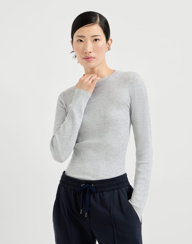 BRUNELLO CUCINELLI WOMEN'S PEBBLE WOOL SILK BLEND RIBBED SWEATER