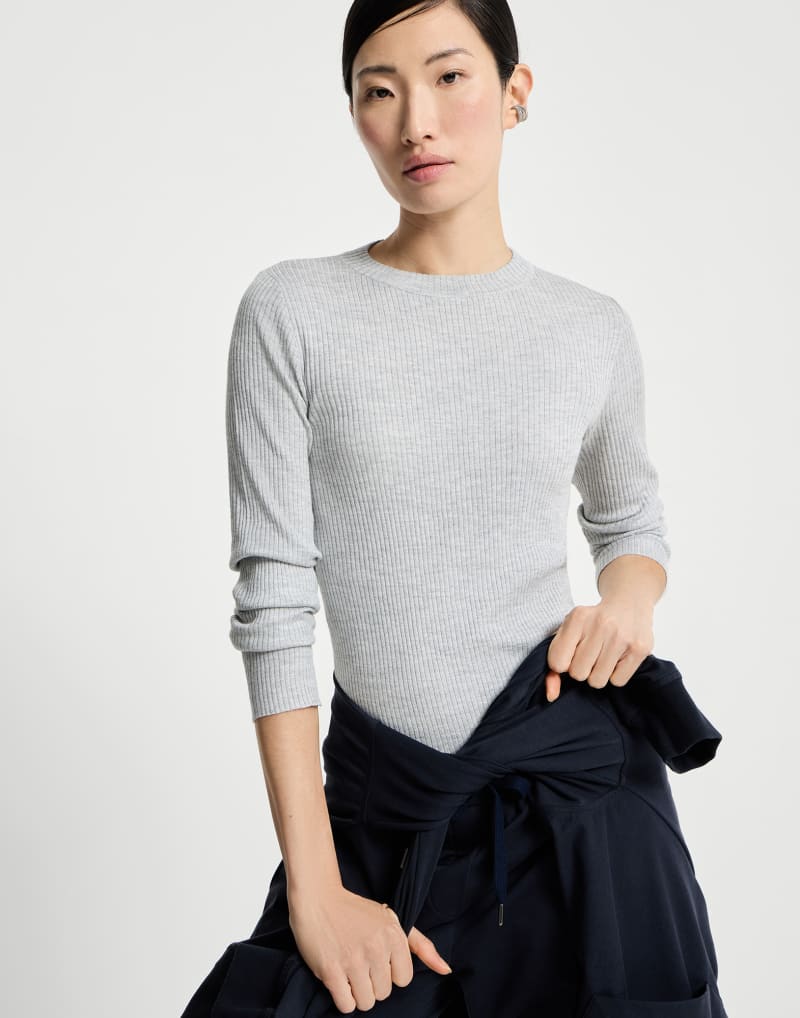 BRUNELLO CUCINELLI WOMEN'S PEBBLE WOOL SILK BLEND RIBBED SWEATER
