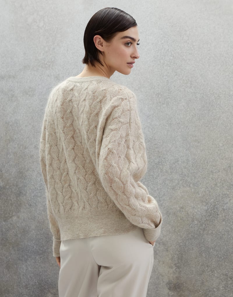 BRUNELLO CUCINELLI WOMEN'S LIGHT BEIGE CABLE KNIT WOOL SWEATER