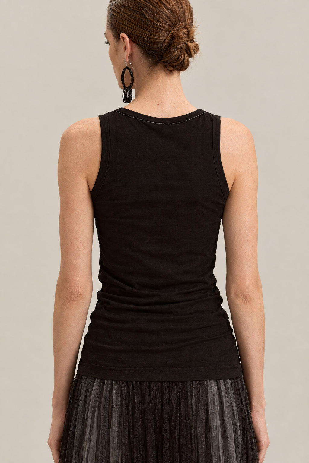 BRUNELLO CUCINELLI WOMEN'S BLACK COTTON STRETCH TANK TOP