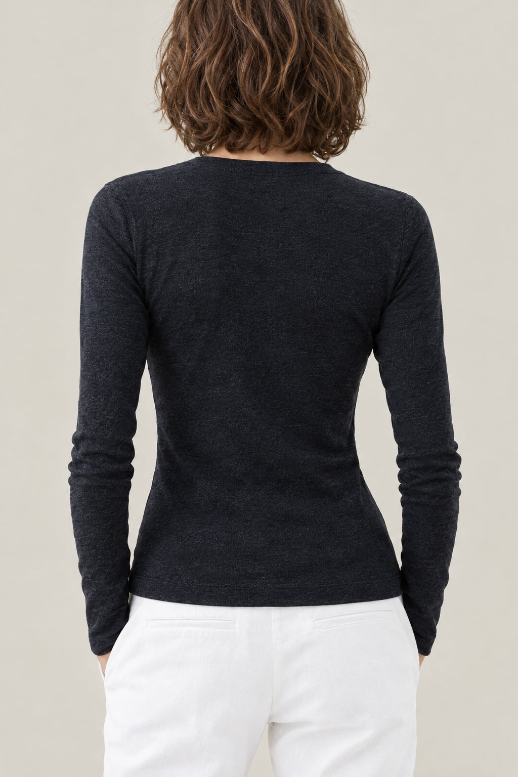 BRUNELLO CUCINELLI WOMEN'S ANTHRACITE COTTON STRETCH V NECK SHIRT