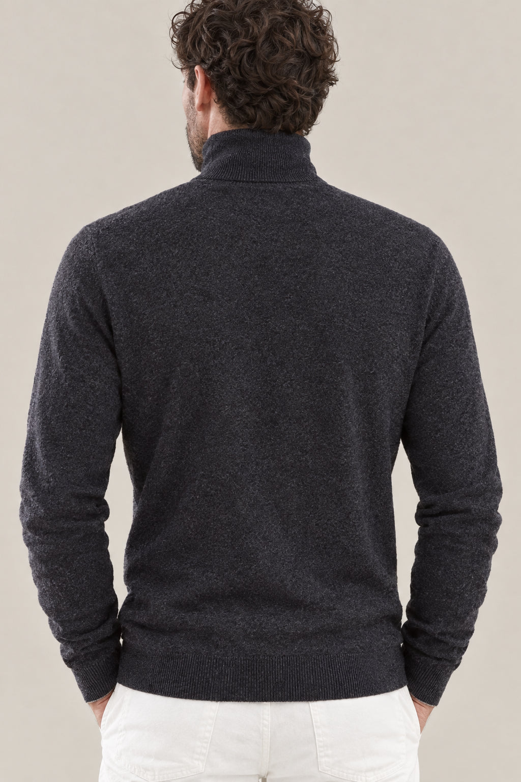 BRUNELLO CUCINELLI MEN'S CHARCOAL WOOL TURTLENECK SWEATER