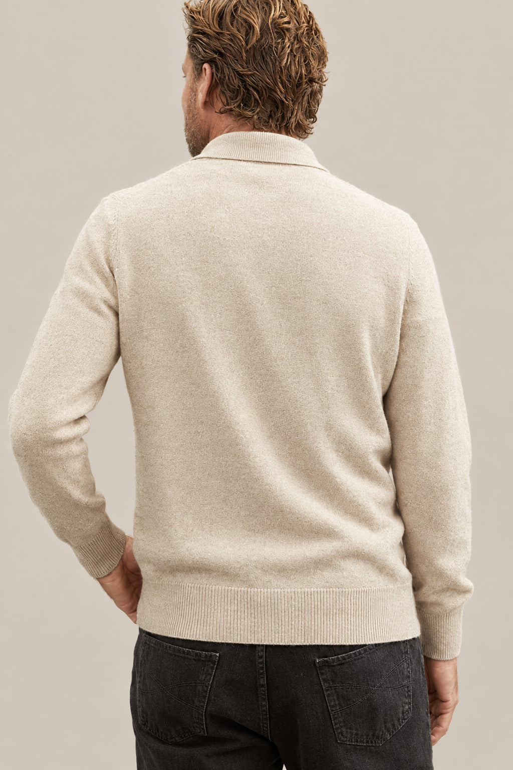 BRUNELLO CUCINELLI MEN'S SAND WOOL KNIT SHIRT JACKET