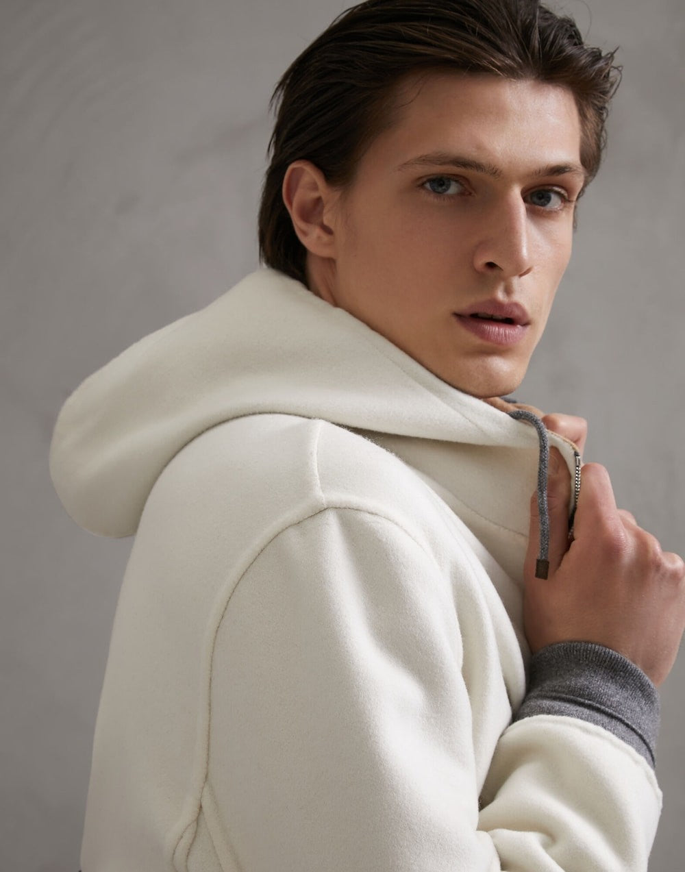 BRUNELLO CUCINELLI MEN'S BROWN WOOL HOODED JACKET