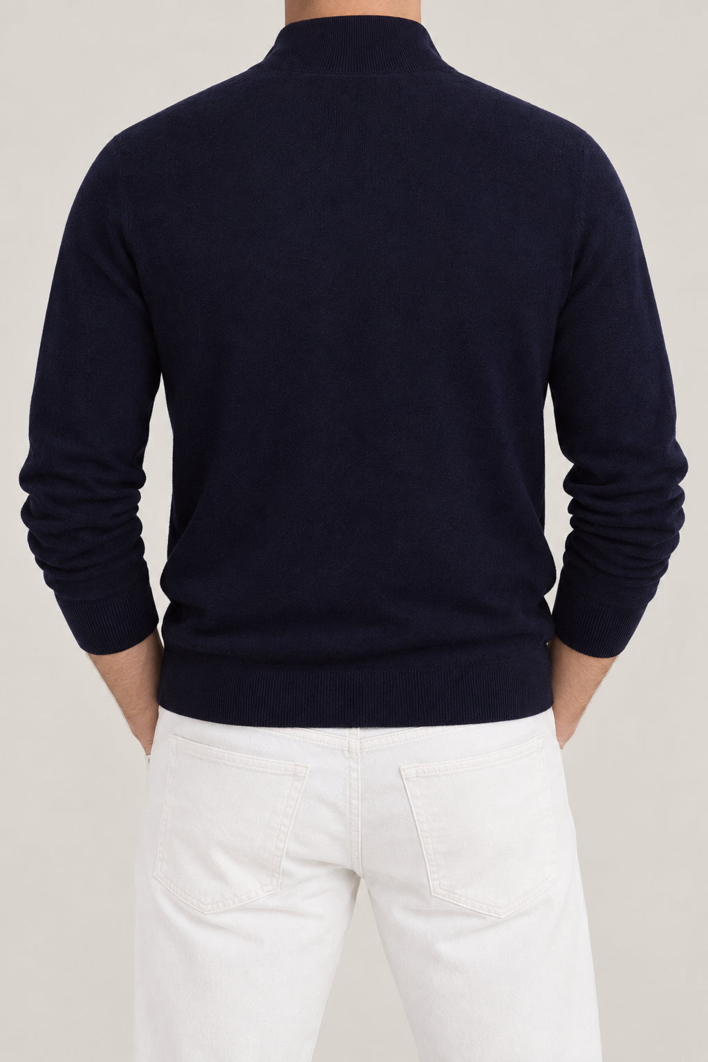 BRUNELLO CUCINELLI MEN'S NAVY WOOL ZIP FRONT SWEATER