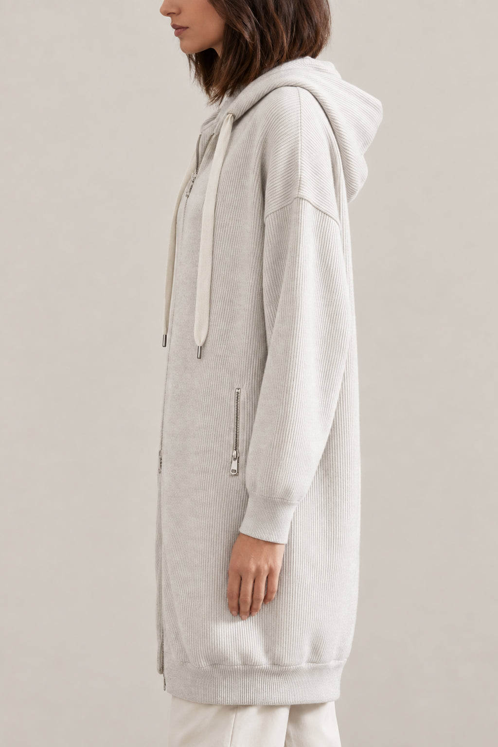 BRUNELLO CUCINELLI WOMEN'S MARBLE WOOL LONGLINE ZIP HOODIE SWEATER