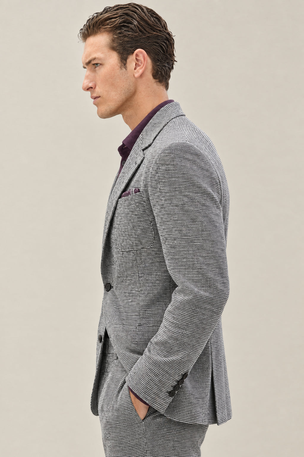 BRUNELLO CUCINELLI MEN'S LIGHT GREY WOOL JACKET