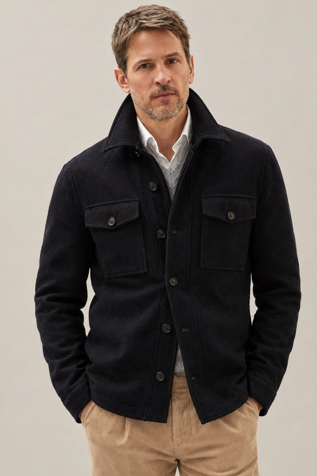 BRUNELLO CUCINELLI MEN'S BLACK WOOL BUTTON JACKET