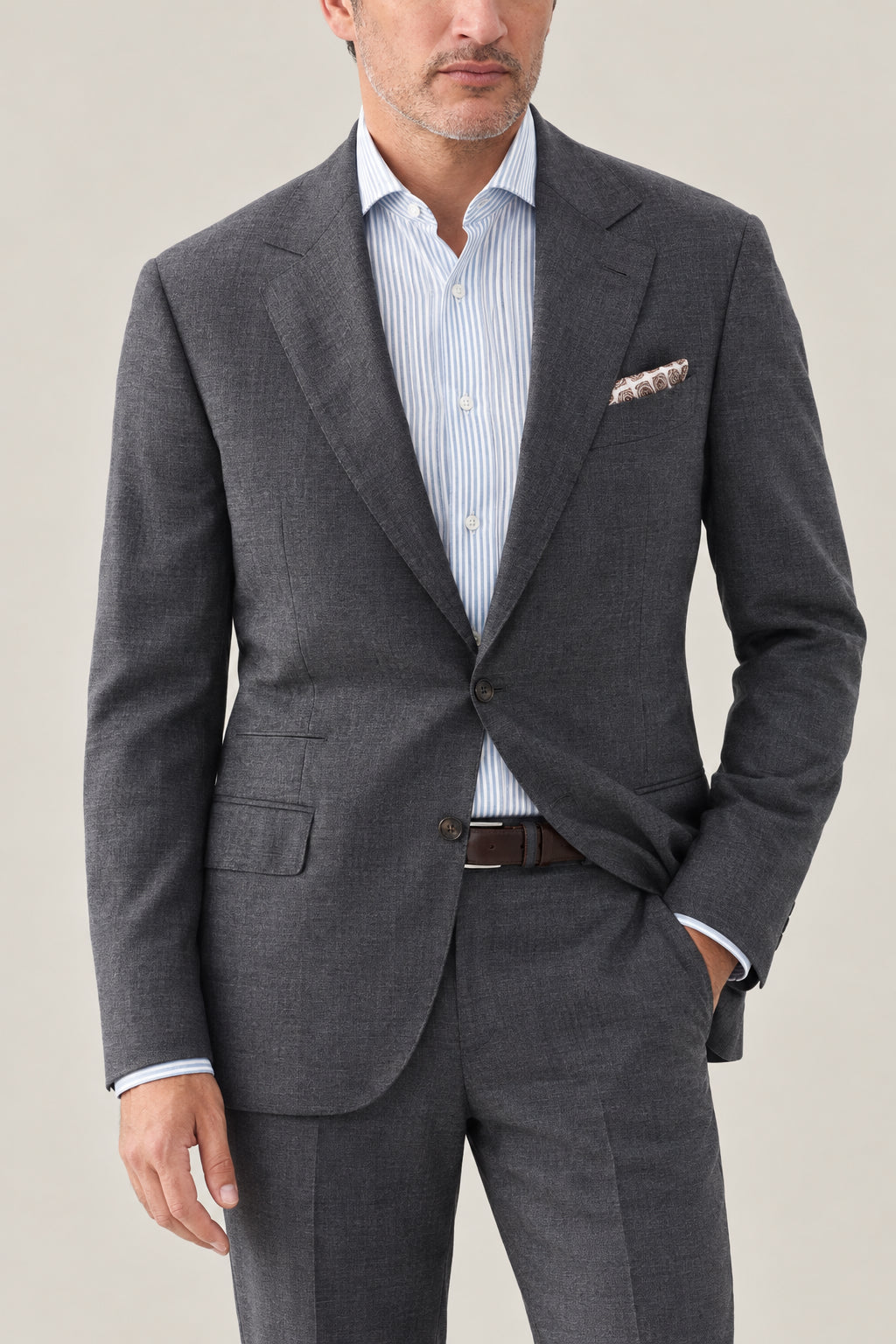 BRUNELLO CUCINELLI MEN'S MEDIUM GREY WOOL BLAZER