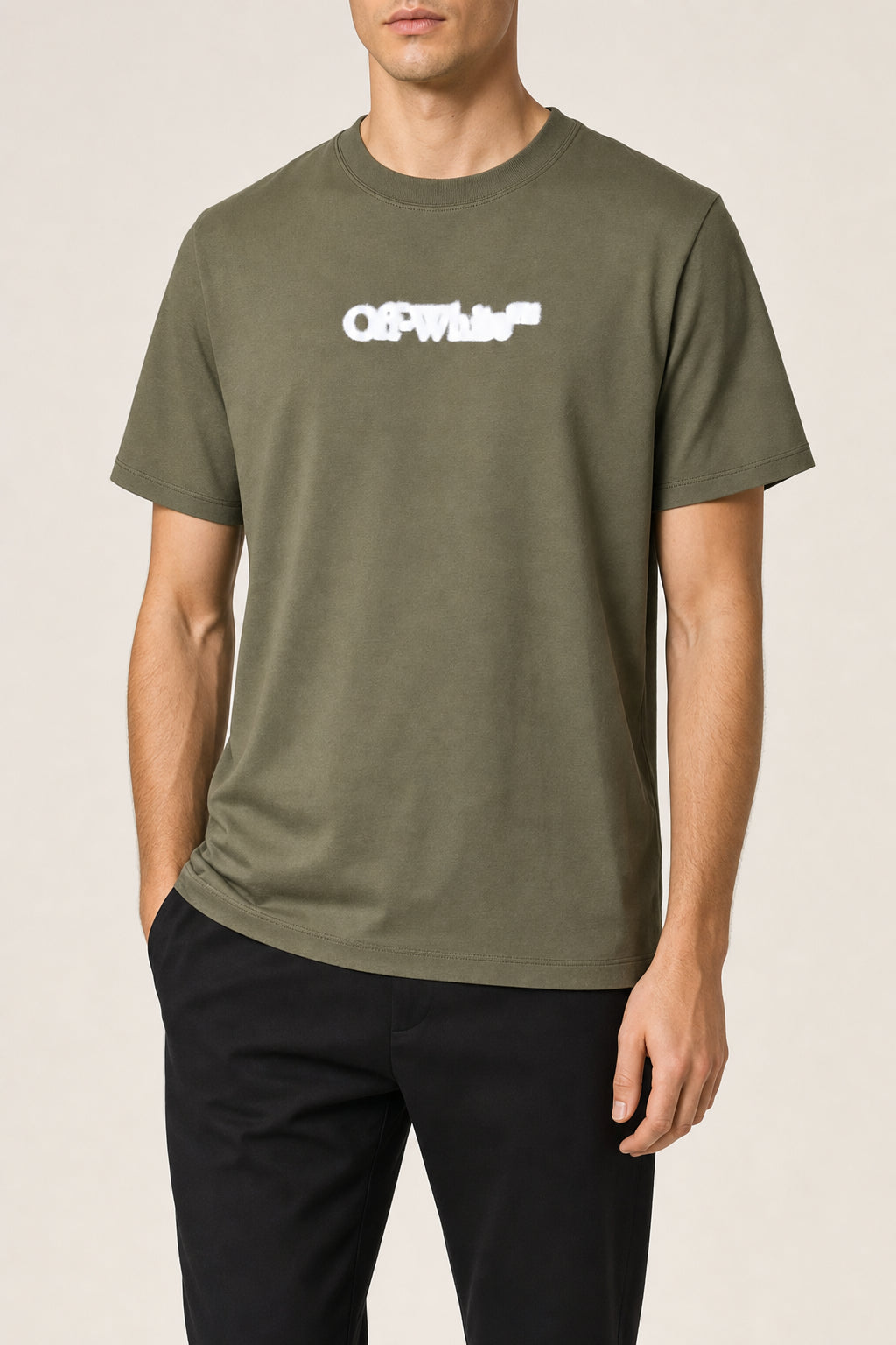 OFF-WHITE MEN'S WINTER MOSS COTTON SLIM SHIRT