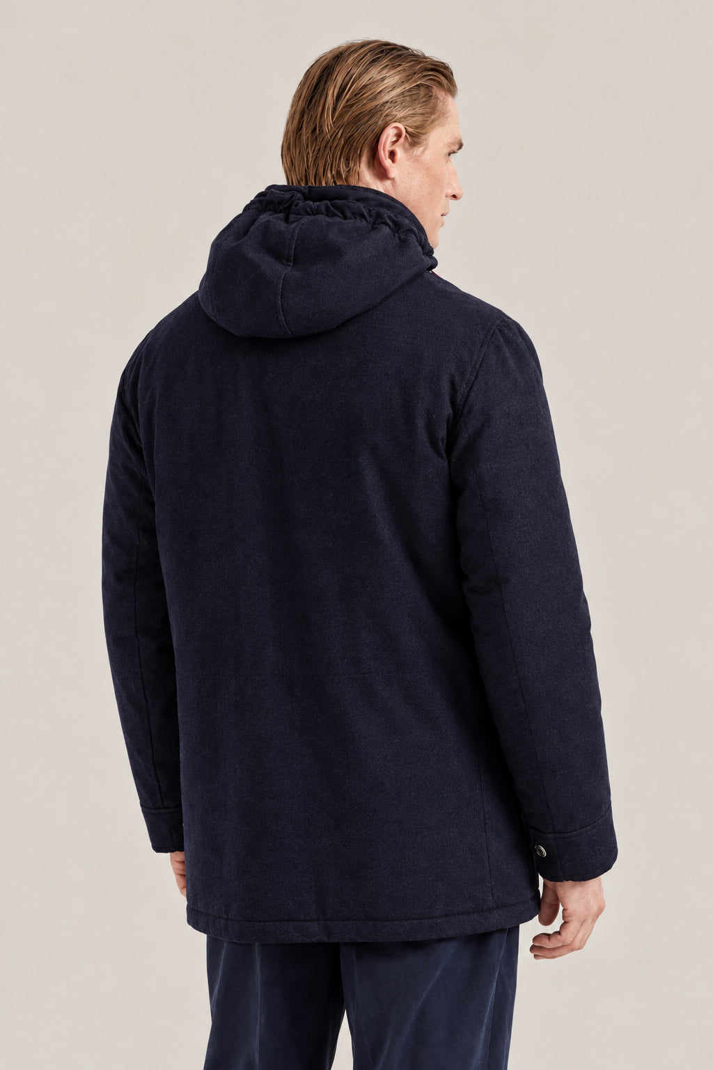 BRUNELLO CUCINELLI MEN'S NAVY WOOL HOODED JACKET