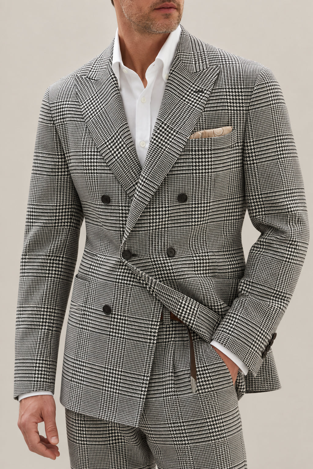 BRUNELLO CUCINELLI MEN'S GREY WOOL DOUBLE BREASTED JACKET
