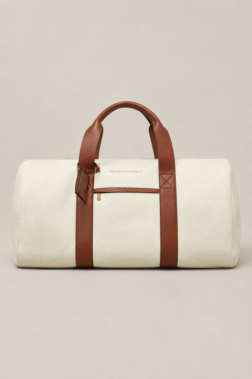 BRUNELLO CUCINELLI MEN'S WHITE LEATHER DUFFLE BAG