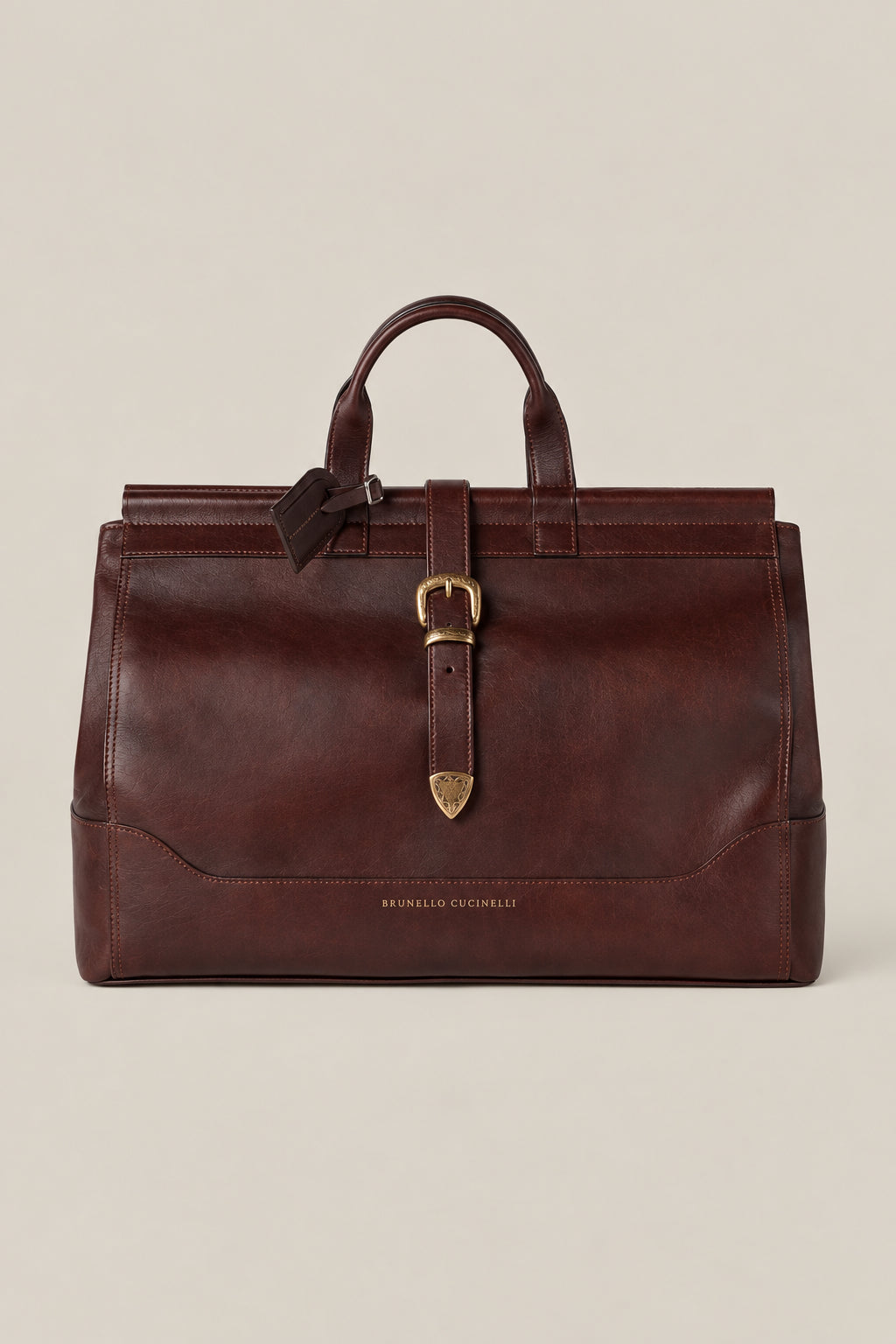 BRUNELLO CUCINELLI MEN'S BURGUNDY LEATHER BUCKLE BAG