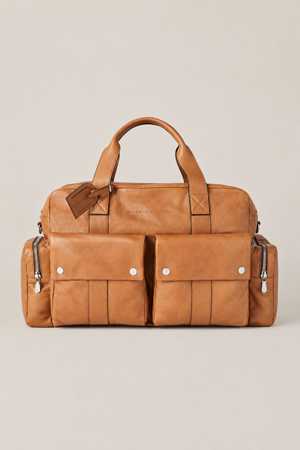 BRUNELLO CUCINELLI MEN'S NATURAL LEATHER UTILITY BAG