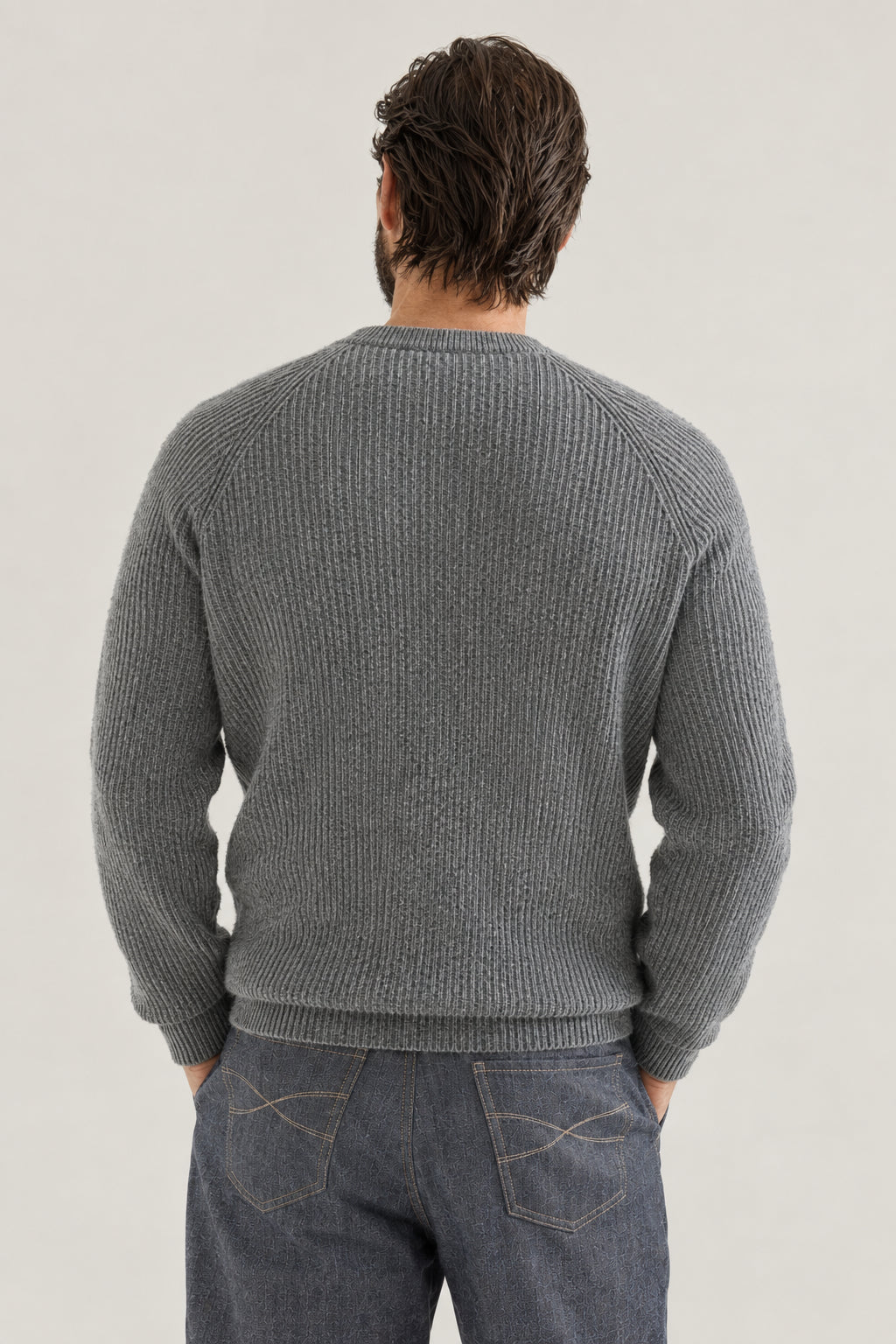 BRUNELLO CUCINELLI MEN'S DARK GREY WOOL SWEATER